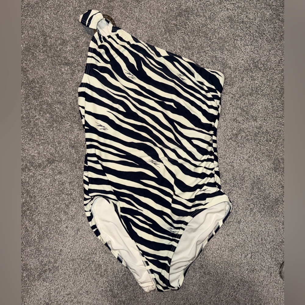 MICHAEL Michael Kors Black and White Asymmetrical One Shoulder One Piece